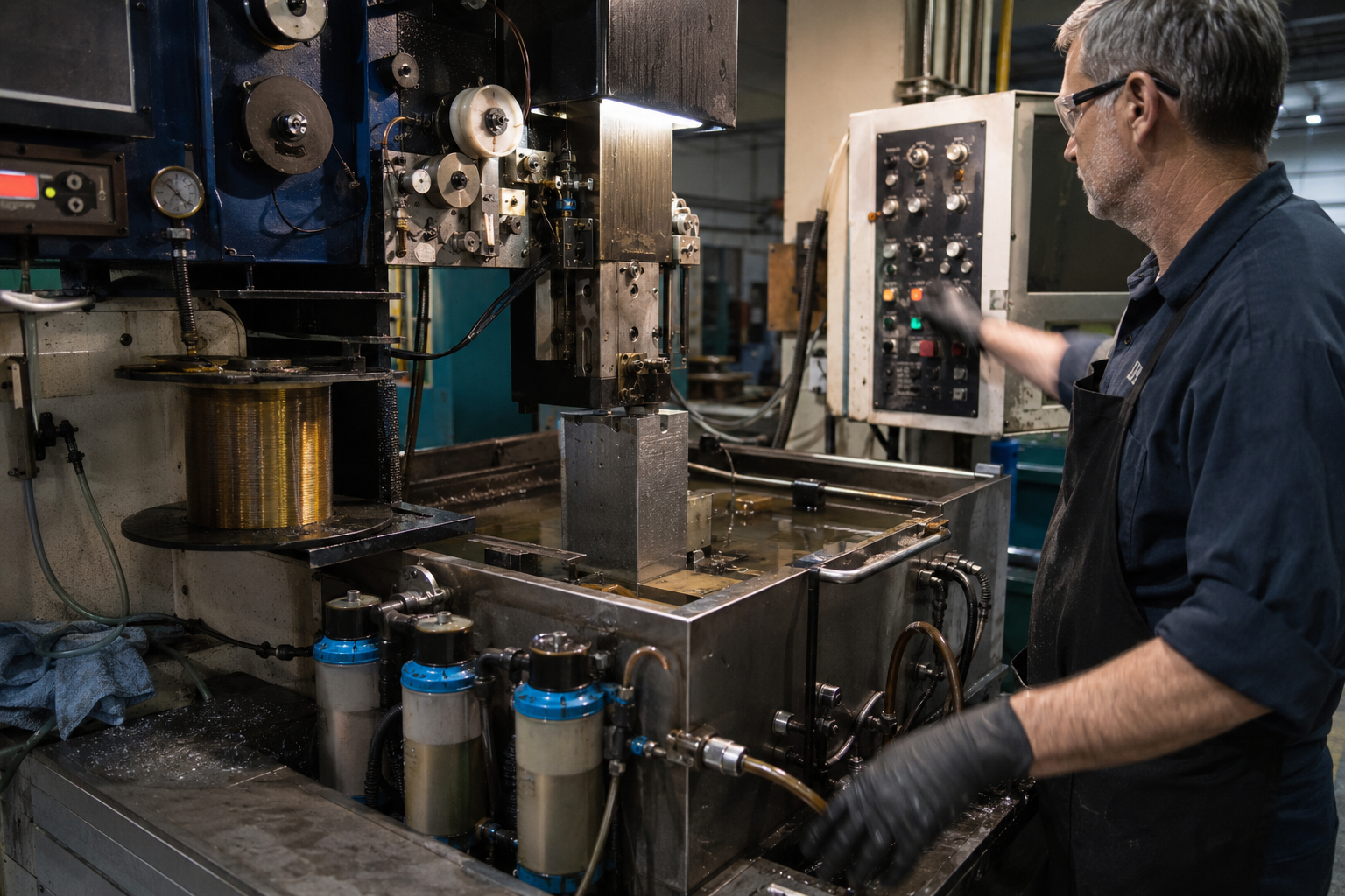 Operator monitoring EDM process controls (ID#4)