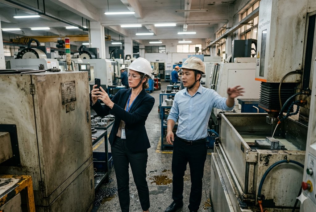 Foreign buyer auditing Chinese wire EDM supplier factory during on-site visit (ID#5)